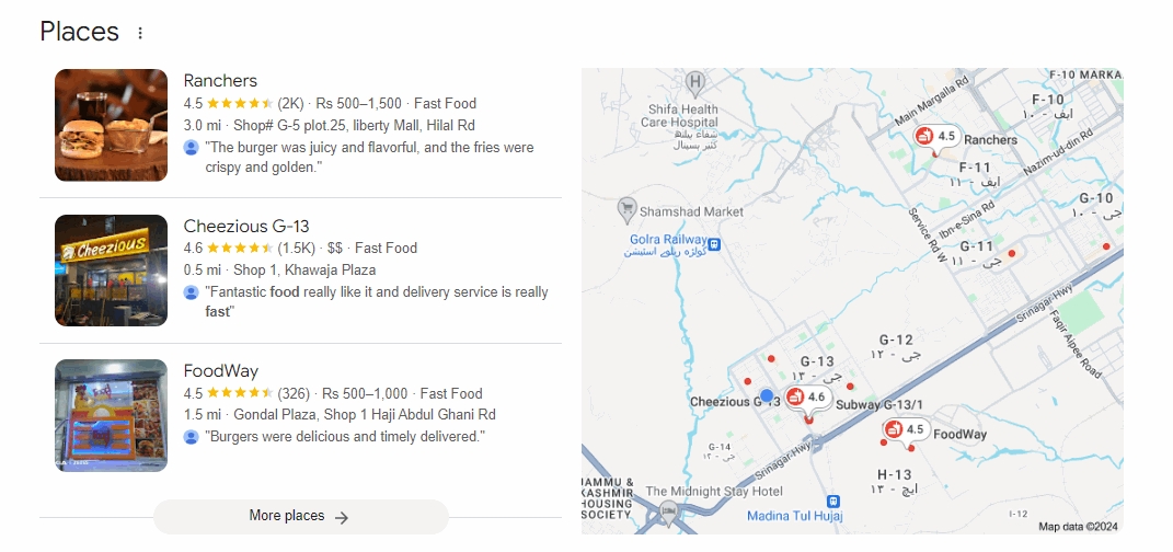 best fast food restaurants near me Google local search results